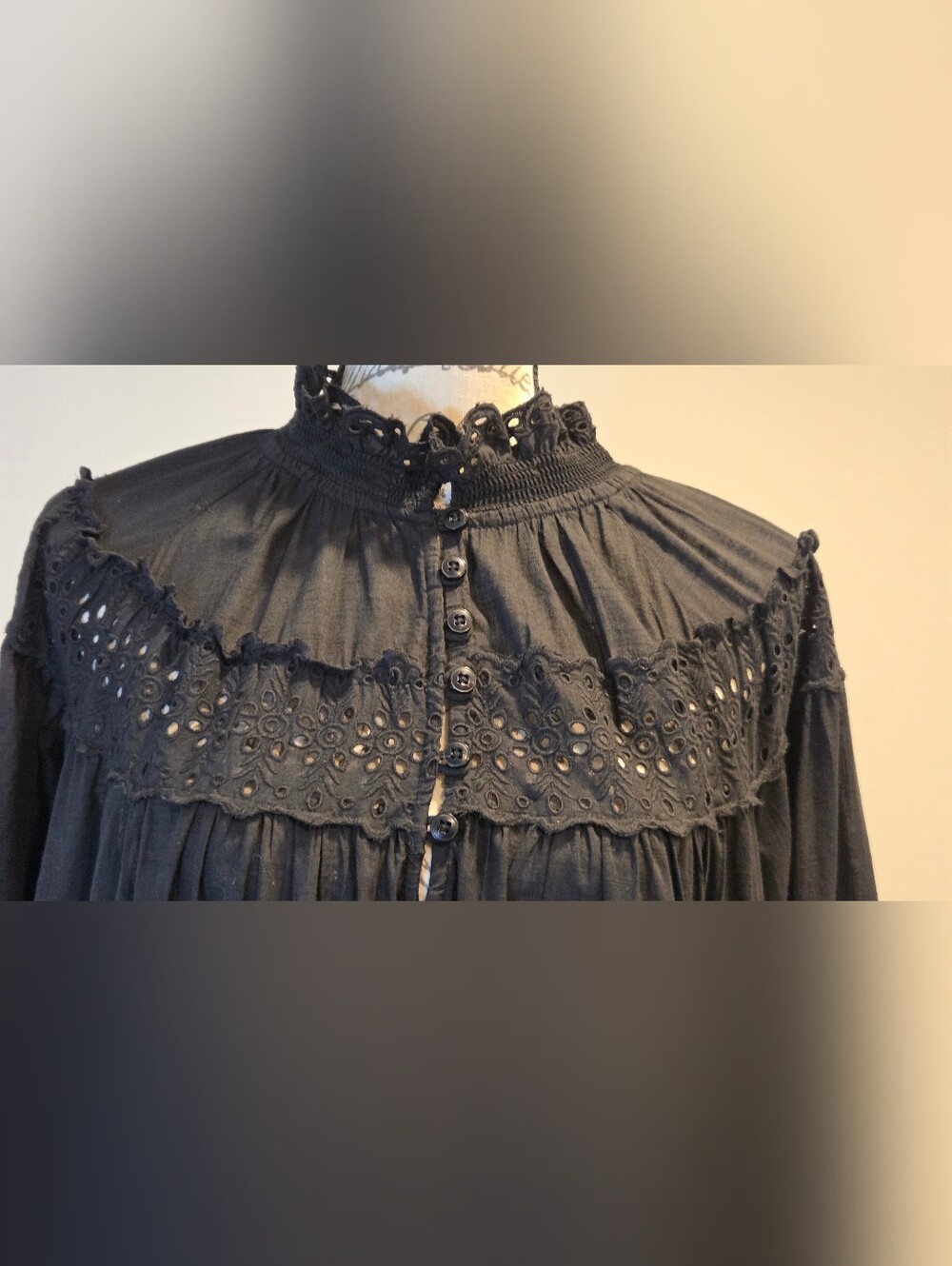 Anthropologie /Maeve Black Eyelet Tiered Mini Dress with Long Sleeves    Size XL - Picture 10 of 15